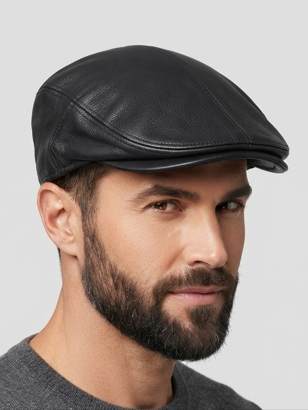 FX America Black Genuine Leather Ivy Cap / Flat Hat Size S/M - Perfect Condition